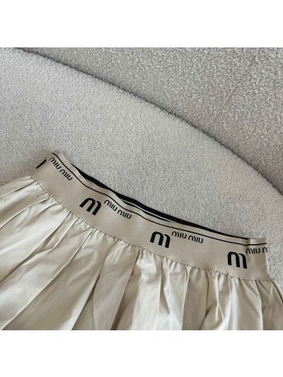 Miu Miu Midi Embroidered Skirt in Beige