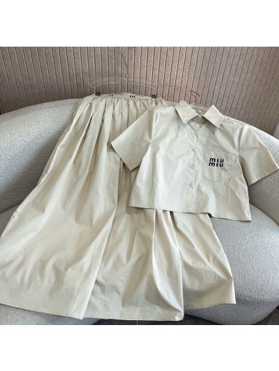 Miu Miu Midi Embroidered Skirt in Beige