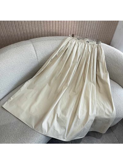 Miu Miu Midi Embroidered Skirt in Beige