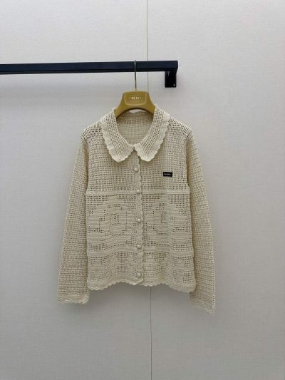Miu Miu Openwork Denim Cardigan in White