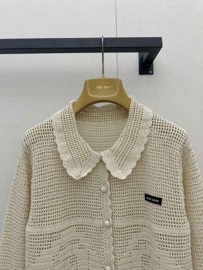 Miu Miu Openwork Denim Cardigan in White