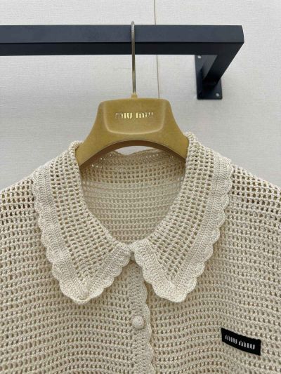 Miu Miu Openwork Denim Cardigan in White