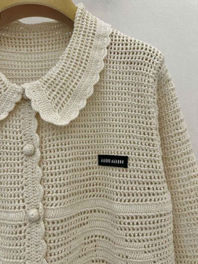 Miu Miu Openwork Denim Cardigan in White