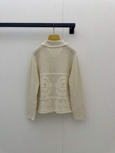 Miu Miu Openwork Denim Cardigan in White