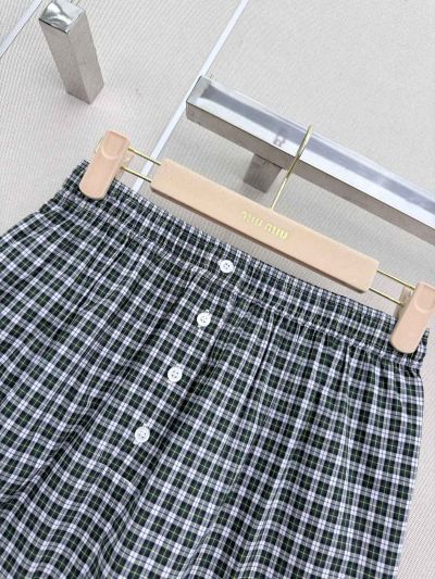 Miu Miu Plaid Button-Front Skirt in Green and White