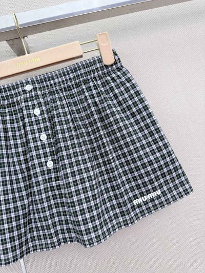 Miu Miu Plaid Button-Front Skirt in Green and White