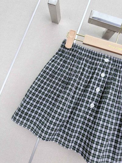 Miu Miu Plaid Button-Front Skirt in Green and White