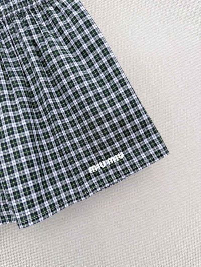 Miu Miu Plaid Button-Front Skirt in Green and White