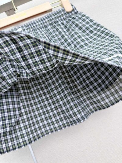 Miu Miu Plaid Button-Front Skirt in Green and White