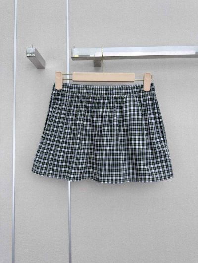 Miu Miu Plaid Button-Front Skirt in Green and White