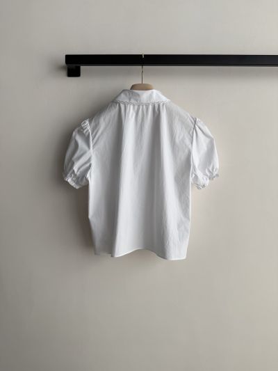 Miu Miu Puff Sleeve Embroidered Shirt in White