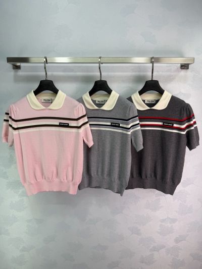 Miu Miu Puff Sleeve Striped Knit Top