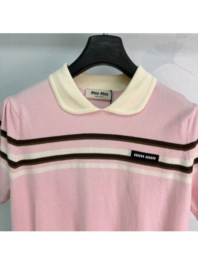 Miu Miu Puff Sleeve Striped Knit Top