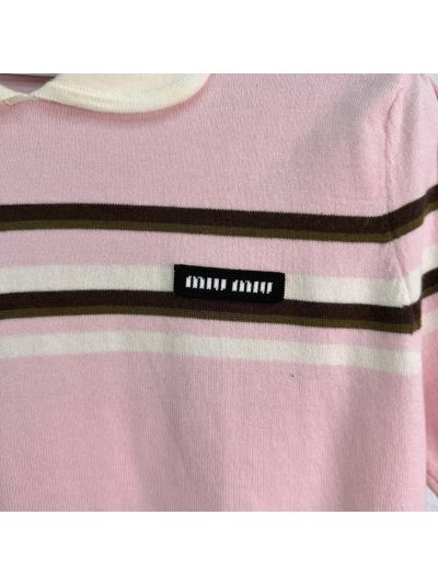 Miu Miu Puff Sleeve Striped Knit Top