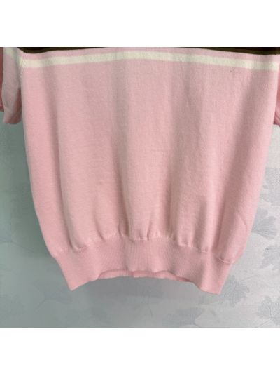 Miu Miu Puff Sleeve Striped Knit Top