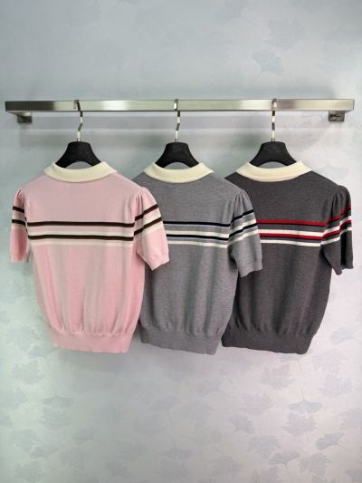Miu Miu Puff Sleeve Striped Knit Top