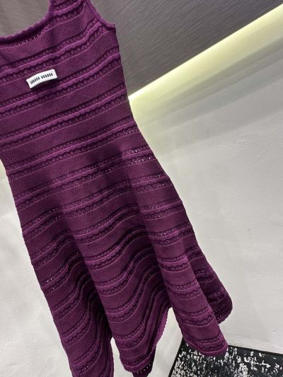 Miu Miu Ribbed Knit Beaded Dress in Purple