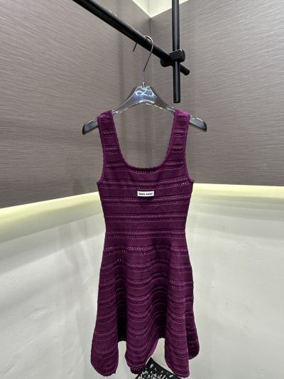 Miu Miu Ribbed Knit Beaded Dress in Purple