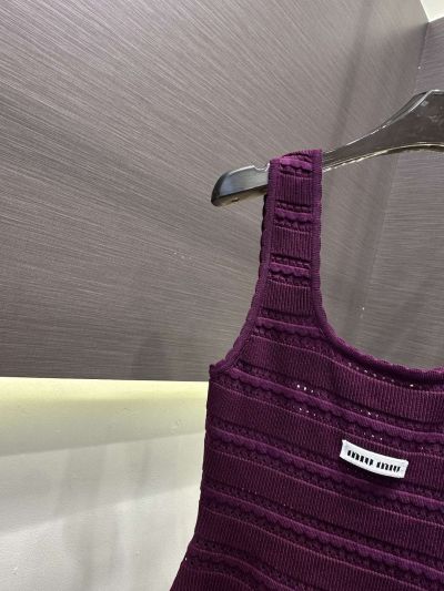 Miu Miu Ribbed Knit Beaded Dress in Purple