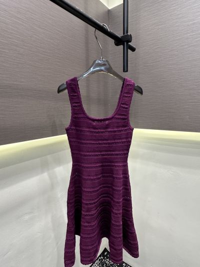 Miu Miu Ribbed Knit Beaded Dress in Purple