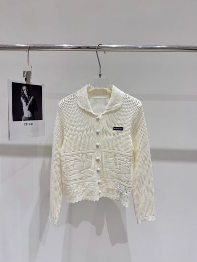 Miu Miu Short Sleeve Openwork Cardigan in White