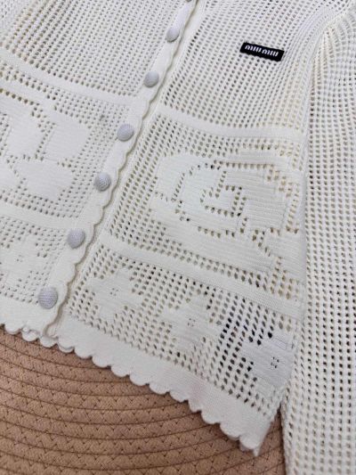 Miu Miu Short Sleeve Openwork Cardigan in White