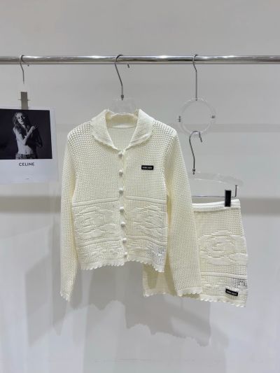 Miu Miu Short Sleeve Openwork Cardigan in White