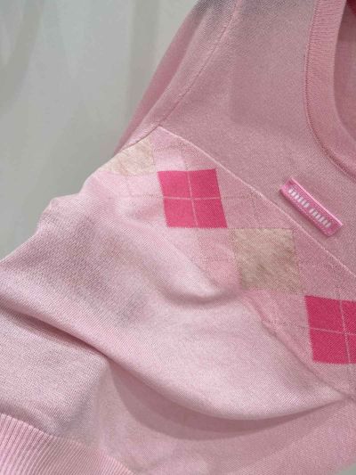 Miu Miu Short Sleeve Ribbed Knit Top in Pink