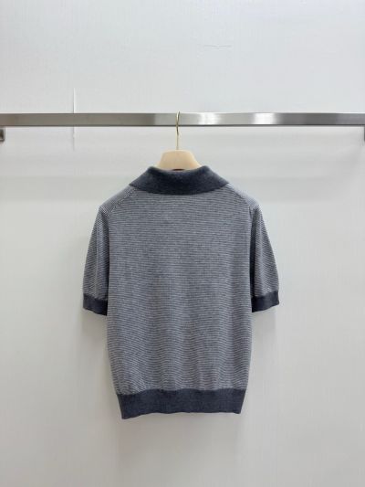 Miu Miu Short Sleeve Striped Shirt in Grey