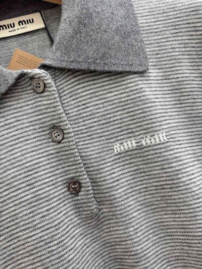 Miu Miu Short Sleeve Striped Shirt in Grey