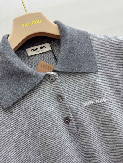 Miu Miu Short Sleeve Striped Shirt in Grey