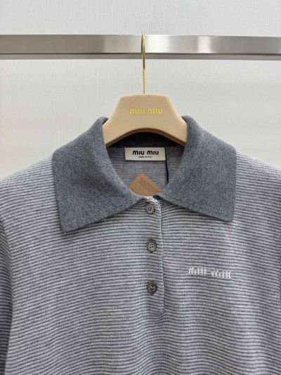 Miu Miu Short Sleeve Striped Shirt in Grey