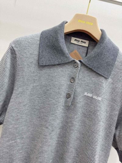 Miu Miu Short Sleeve Striped Shirt in Grey
