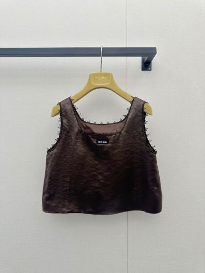 Miu Miu Sleeveless Contrast-Trim Set in Brown
