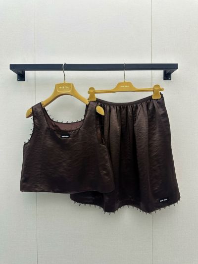 Miu Miu Sleeveless Contrast-Trim Set in Brown