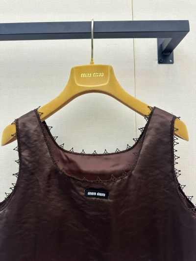 Miu Miu Sleeveless Contrast-Trim Set in Brown