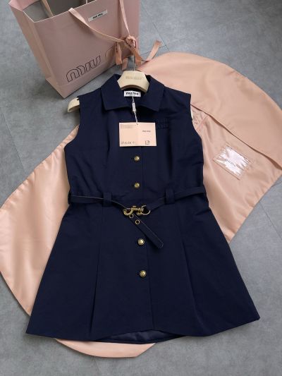 Miu Miu Sleeveless Cropped Dress in Navy