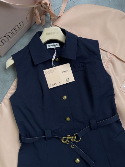 Miu Miu Sleeveless Cropped Dress in Navy
