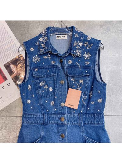 Miu Miu Sleeveless Denim Dress in Blue