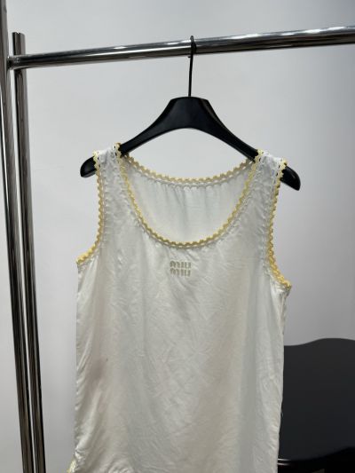 Miu Miu Sleeveless Embroidered Dress in White