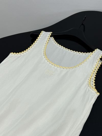 Miu Miu Sleeveless Embroidered Dress in White