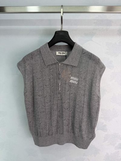 Miu Miu Sleeveless Openwork Knit Top in Grey