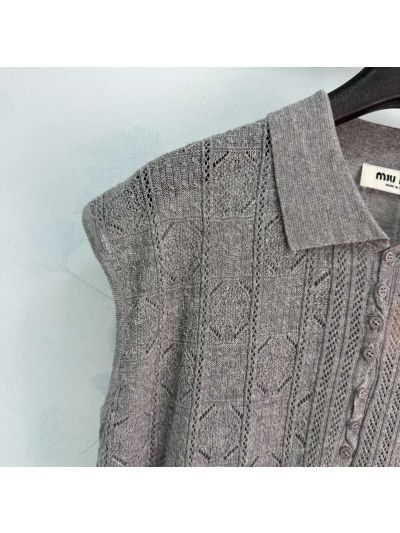 Miu Miu Sleeveless Openwork Knit Top in Grey