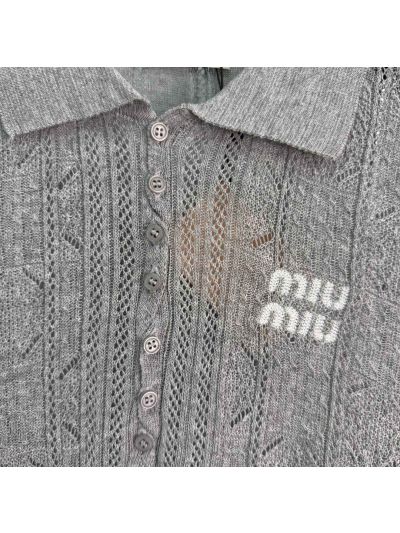 Miu Miu Sleeveless Openwork Knit Top in Grey