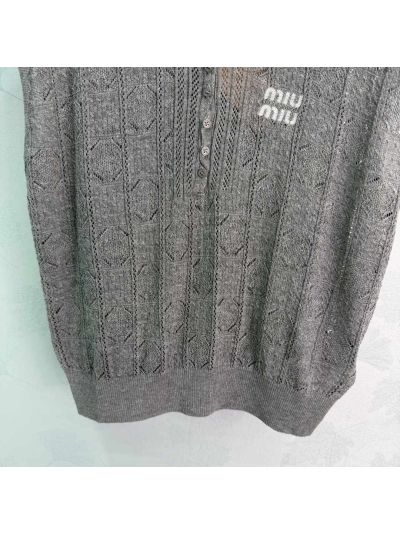 Miu Miu Sleeveless Openwork Knit Top in Grey