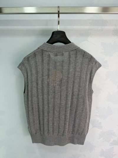 Miu Miu Sleeveless Openwork Knit Top in Grey