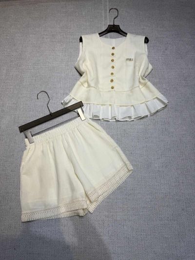 Miu Miu Sleeveless Openwork Set in White