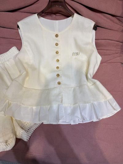 Miu Miu Sleeveless Openwork Set in White