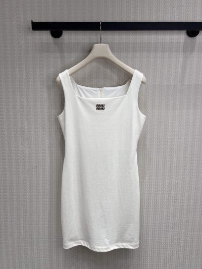 Miu Miu Square Neck Embroidered Top in White
