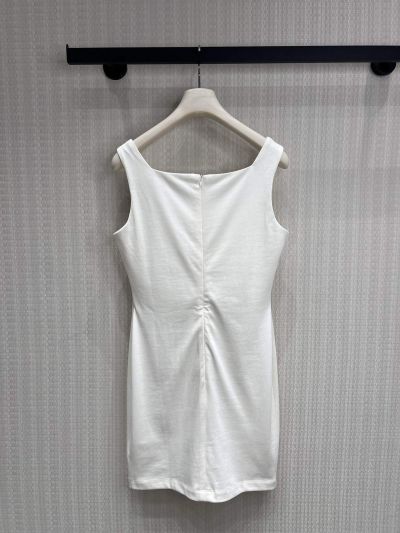 Miu Miu Square Neck Embroidered Top in White